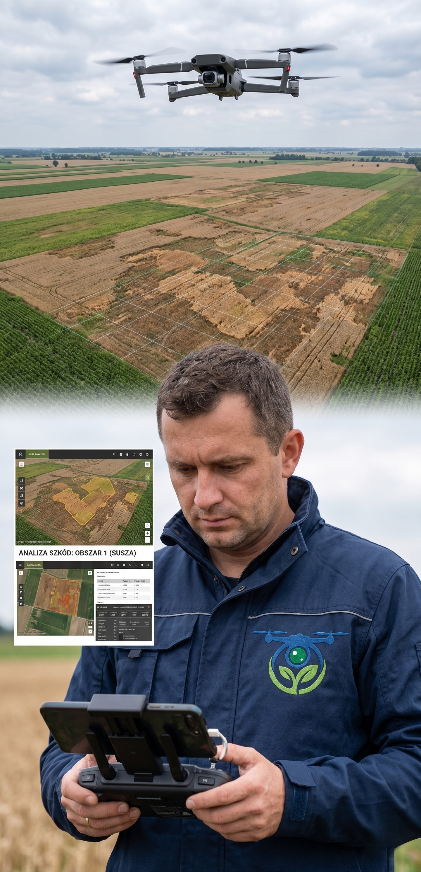 Specjalista Terra Vision dokumentuje szkody rolnicze na polu